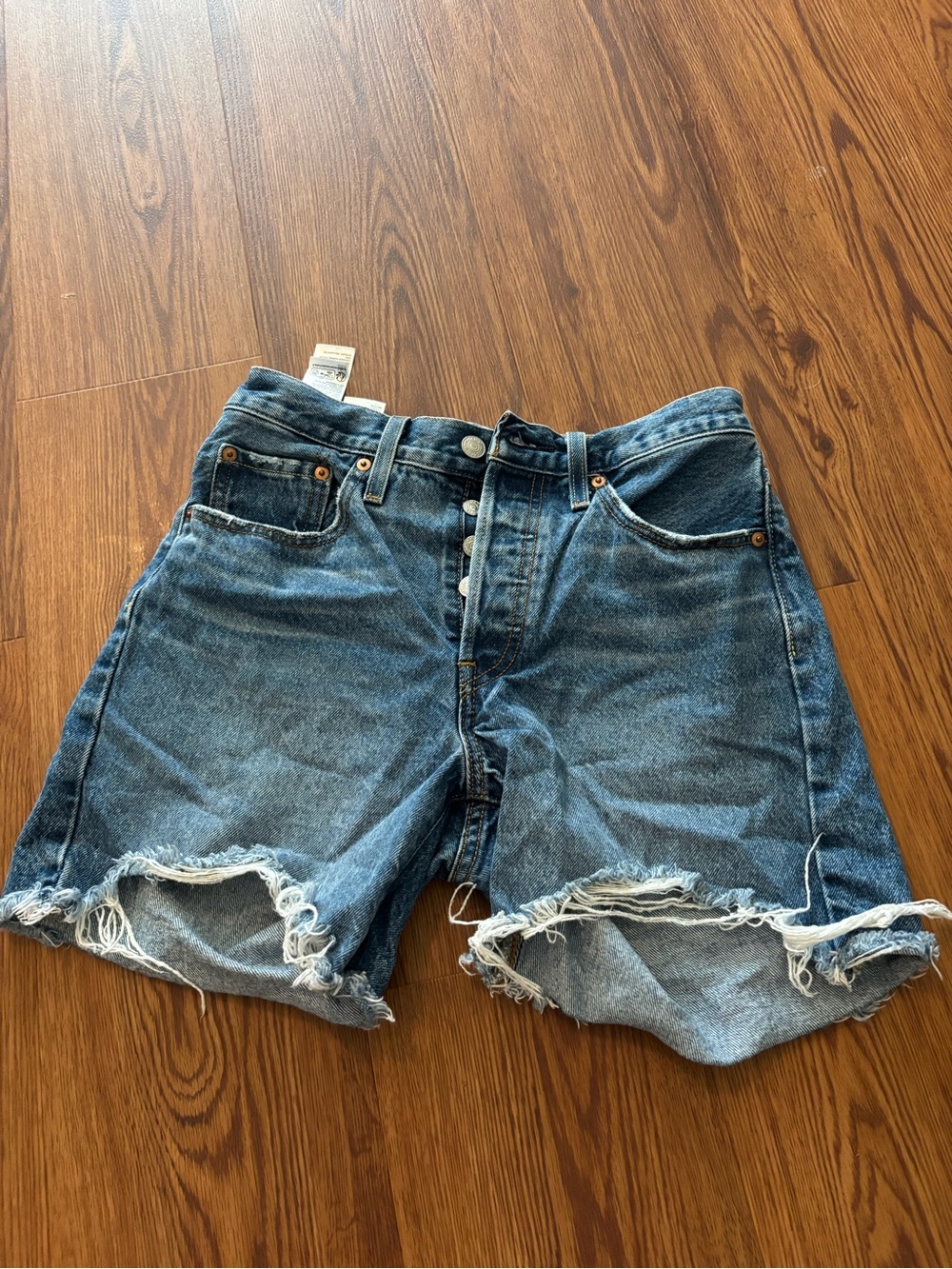 Levi's Distressed Mid-Blue Denim Shorts